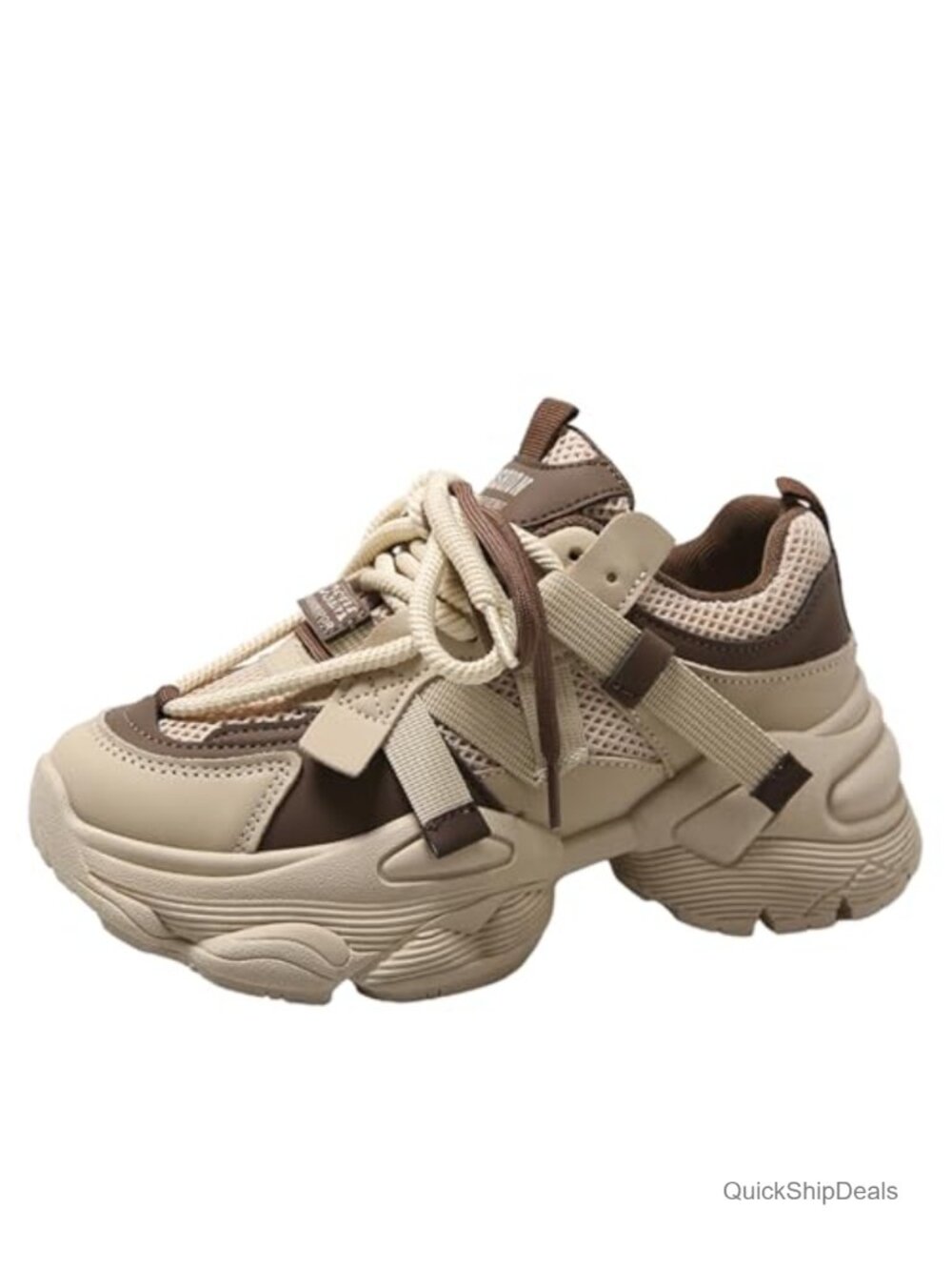 Leather Platform Chunky Heels Sneakers Lace Up Walking Shoes Breathable